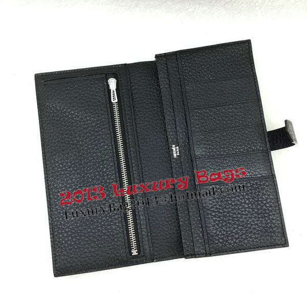 Hermes Bearn Japonaise Bi-Fold Wallet Litchi Leather A208 Black Hermes Bearn Japonaise Bi-Fold Wallet Litchi Leather A208 Black