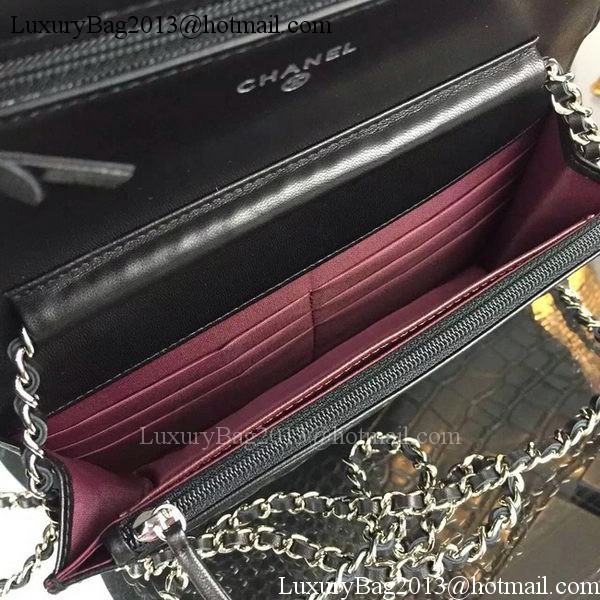 Chanel WOC mini Flap Bag Black Sheepskin A5373 Silver Chanel WOC mini Flap Bag Black Sheepskin A5373 Silver