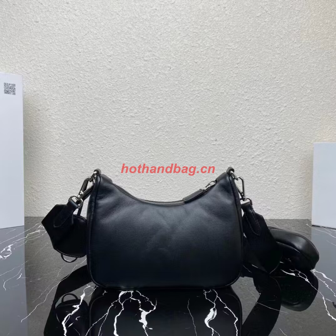 Prada leather shoulder bag 1AH024 black Prada leather shoulder bag 1AH024 black
