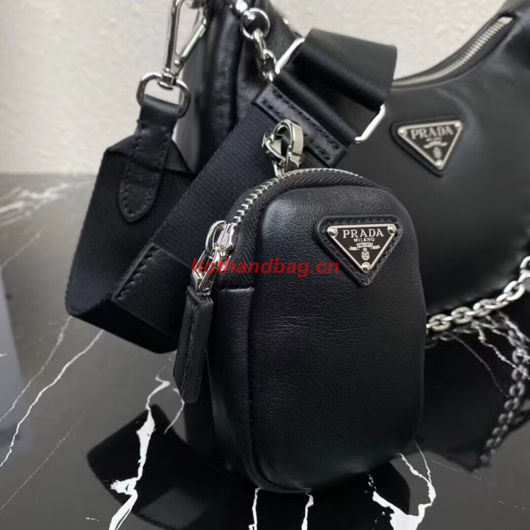 Prada leather shoulder bag 1AH024 black Prada leather shoulder bag 1AH024 black