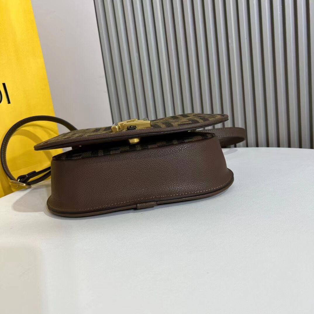 Fendi Cmon Medium Brown FF jacquard fabric and leather bag 8BT366 Fendi Cmon Medium Brown FF jacquard fabric and leather bag 8BT366