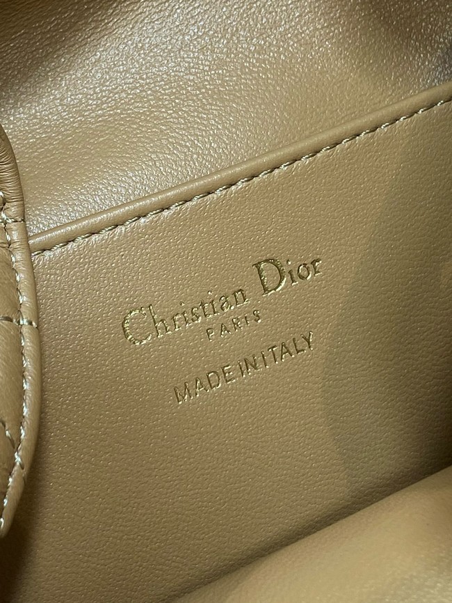 Small Dior Caro Bucket Bag Macrocannage Lambskin M3372 Light Gold-Tone