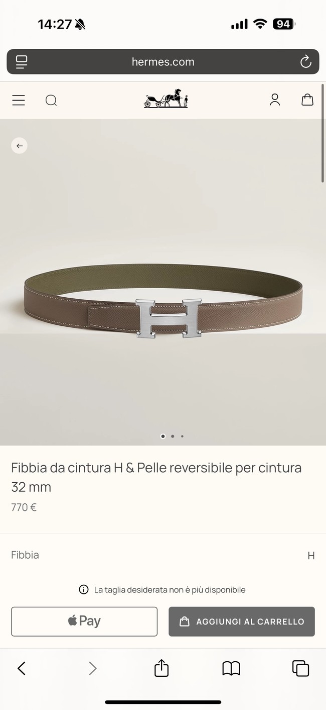 Hermes Epsom calfskin double-sided leather belt 66003