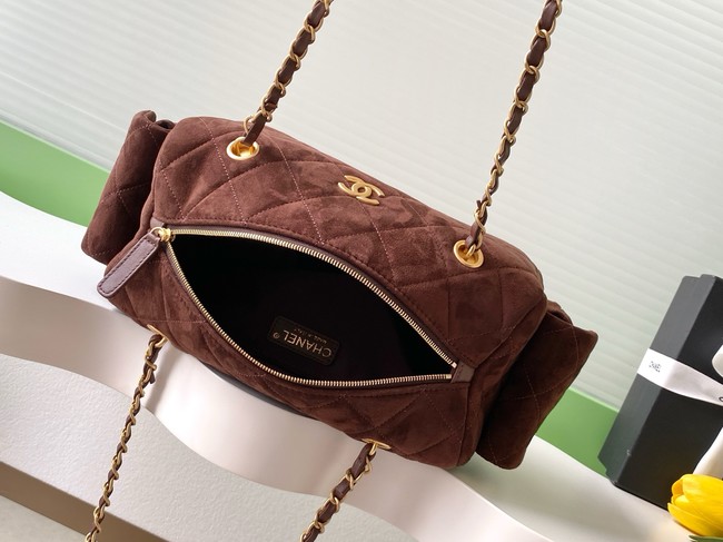 CHANEL Small Bowling Bag Suede AS5791 burgundy