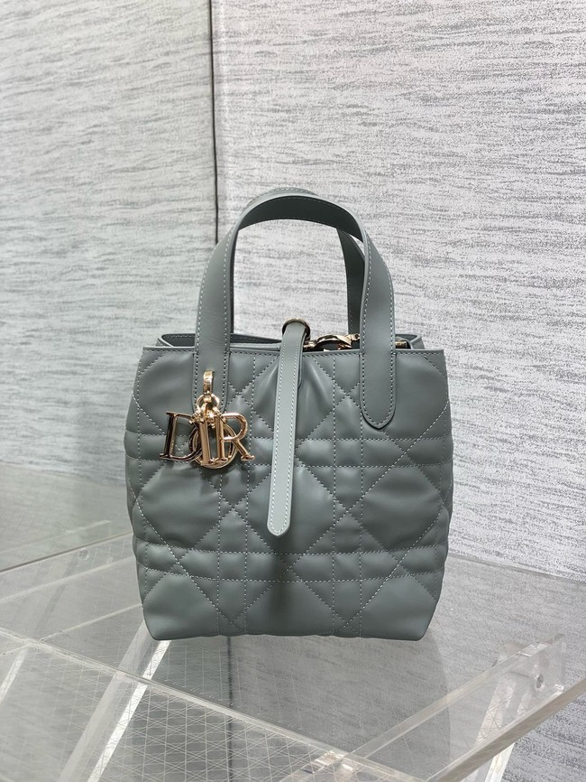Small Dior Toujours Vertical Tote Bag Macrocannage Crinkled Calfskin M2835 gray