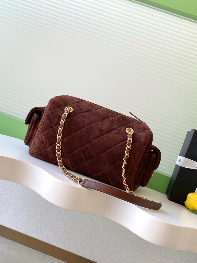 Chanel velvet Small Bowling Bag AS5792 dark brown