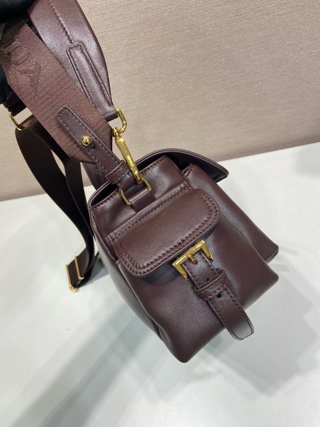 Prada Route medium leather tote bag 1BD394 wine red