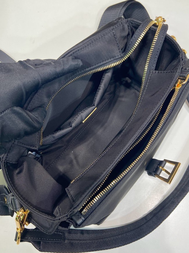 Prada Route medium leather tote bag Re-Nylon 1BD394 black