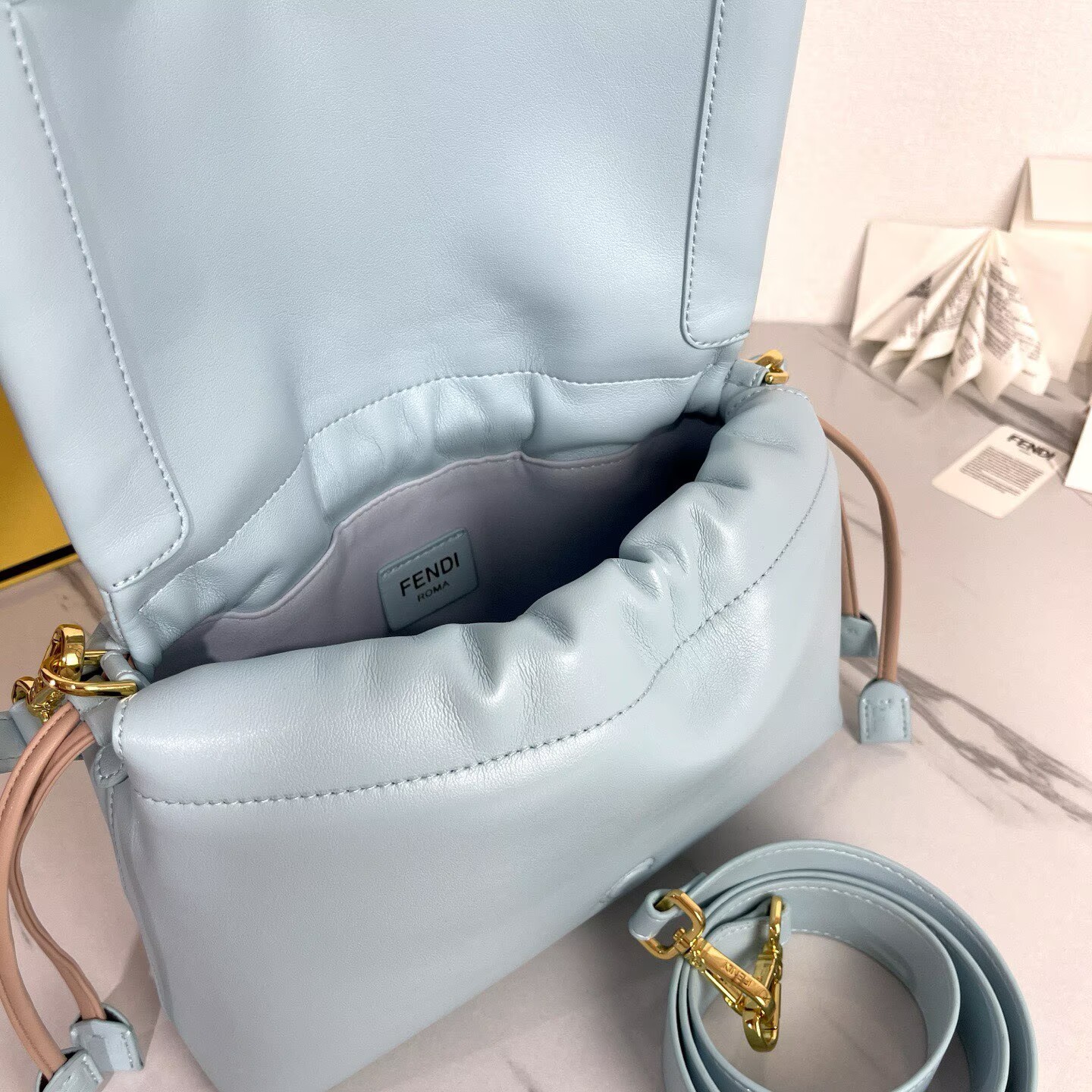 FENDI 2025 Mamma Baguette Original Leather Medium Bag FF8851 Light Blue