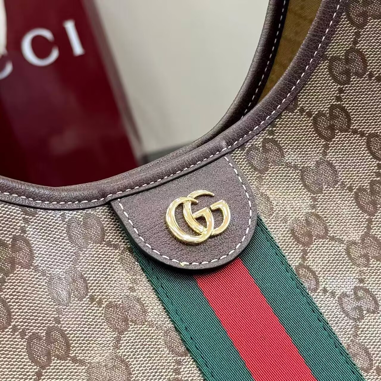Gucci Giglio Large Canvas & Leather Tote GG Bag 53013 Brown
