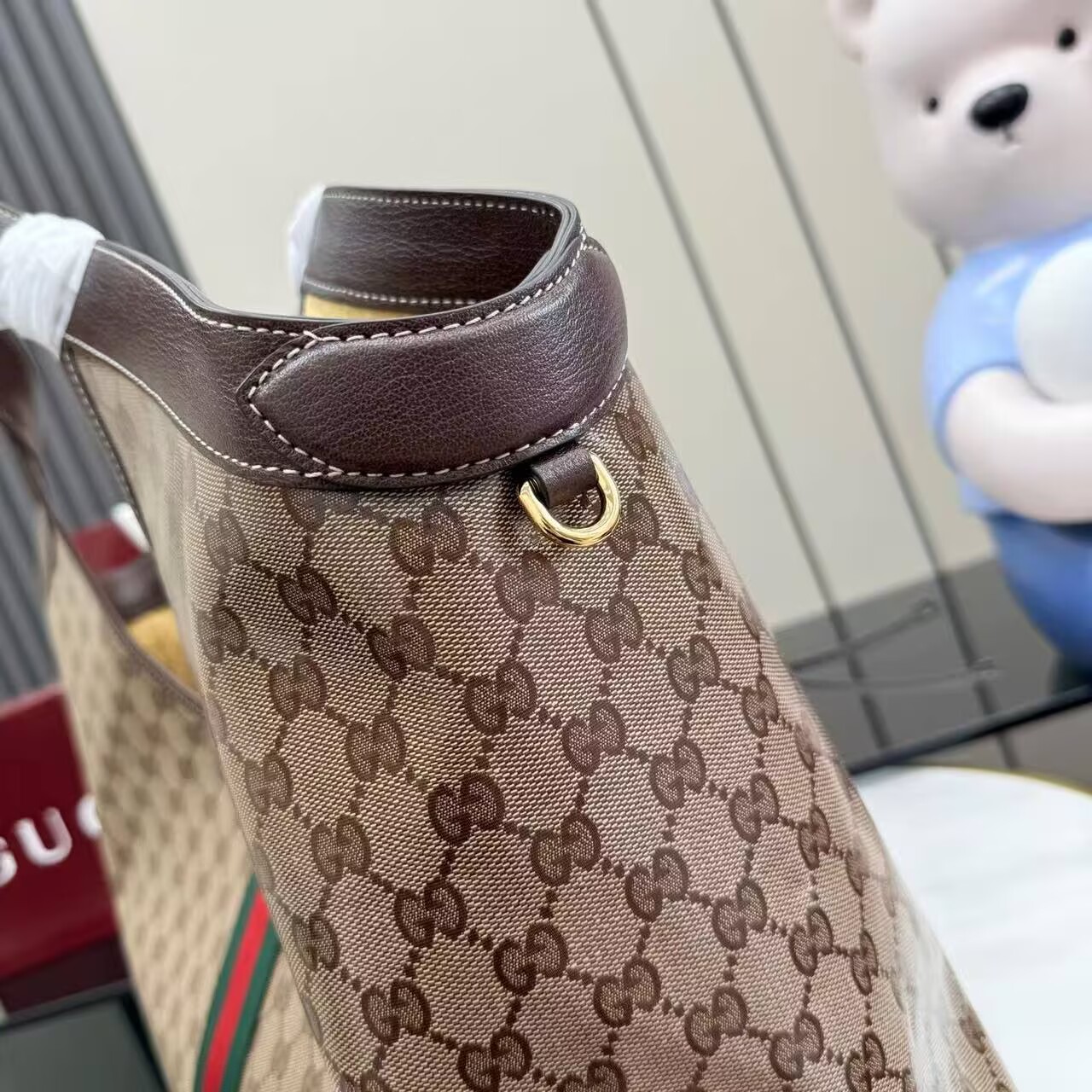 Gucci Giglio Large Canvas & Leather Tote GG Bag 53013 Brown